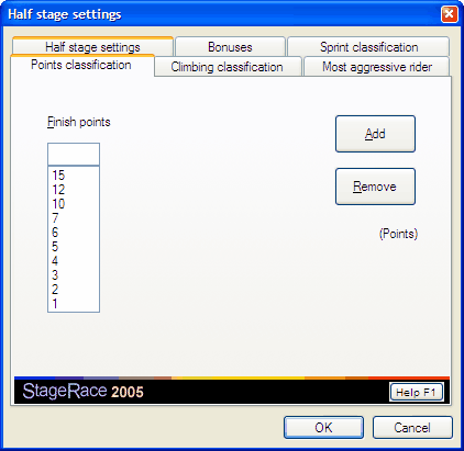 Configuration of a points classification