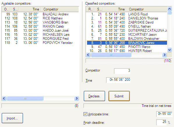 Time trial arrival tab sheet