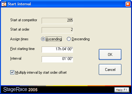 Start interval dialog