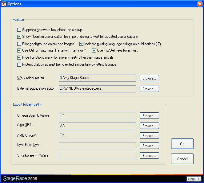 Options dialog