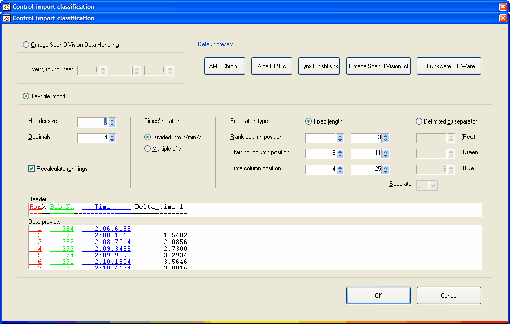 Control import classification dialog